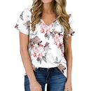 2024 Europe and the United States spring and summer new women's top printed V-neck short sleeve loose pocket T-shirt woman