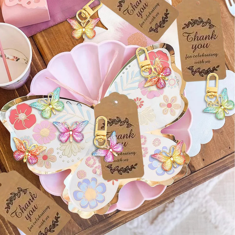 12 sets of butterfly party gift keychains with butterfly flower gauze cloth bags card butterfly themed birthday party decoration