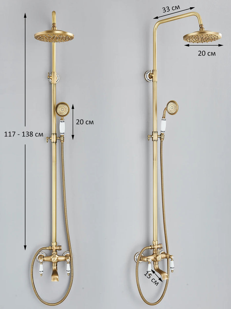 Retro Shower System Antique Brass Rainfall Shower With Handheld Shower Tub Spout For Bath Shower