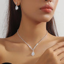 New Luxury Brand Fashion Green Water Drop Crystal Necklace Earring Set for Women Exquisite Wedding Bride Zircon Jewelry Set Gift