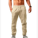 Men's Cotton Linen Pants Summer Solid Color Breathable Linen Trousers Male Casual Elastic Waist Fitness Pants Hip-Hop Streetwear