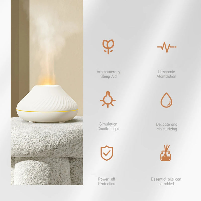 Volcanic Flame Aroma Diffuser Essential Oil Lamp Use Electric Air Humidifier Cool Mist Maker With LED Night Light  For Home