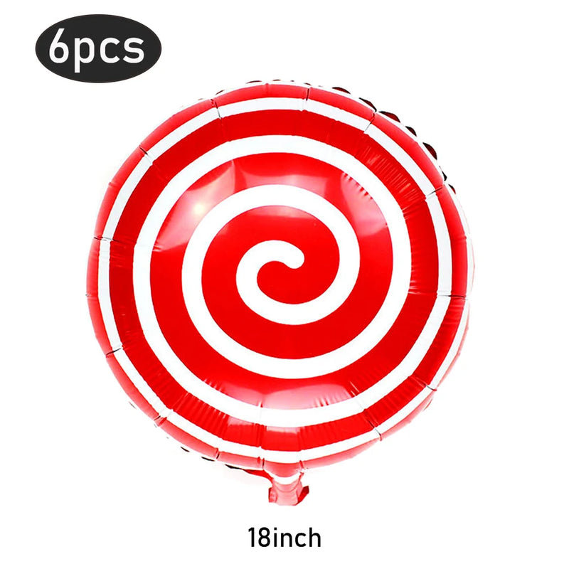 6Pcs Christmas Candy Cane Foil Balloons Round Windmill Lollipops Candy Helium Foil Balloons for Xmas Wedding Birthday Decoration