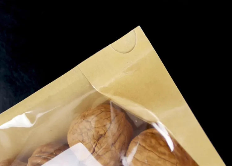 100PCS One Side Clear Stand Up Kraft Paper Ziplock Bag Resealable Snack Coffee Beaf Dates Chocolate Tea Gift Storage Pouches