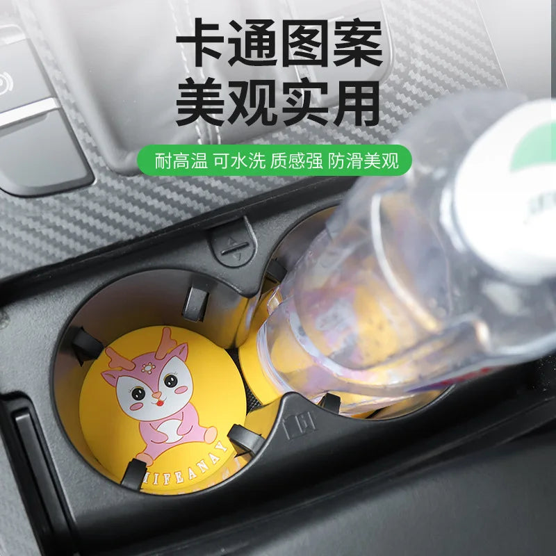 Disney Anime Figure Mickey Minnie Mouse Ornaments Car Water Cup Pad Cartoon Donald Duck Anti-slip Mat Auto Interior Accessories