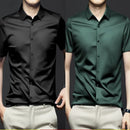 5XL 4XL Summer New Silk Slippery Men's Shirt Short Sleeve Ice Silk Fashion Large Non Iron Wrinkle Resistant Soft Business Casual