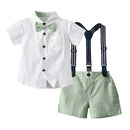 Boy Shirt Shorts Sets Summer Boy Ceremony Shorts Lapel Short Sleeved Shirt Bow Tie Shorts Elegant Boys Clothes Child Dress Set