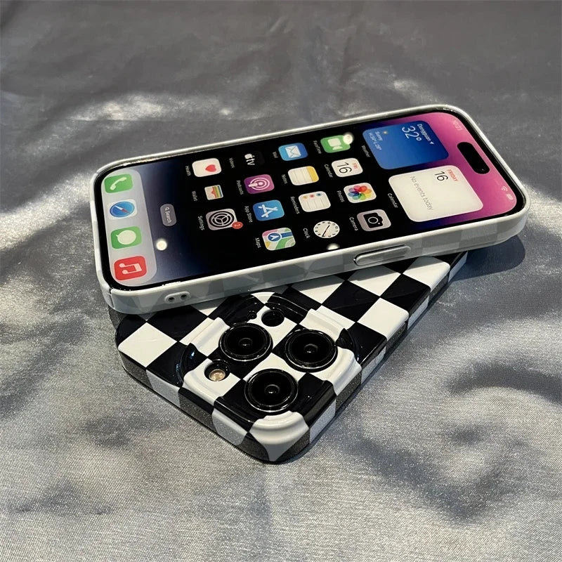 Simple Checkerboard Phone Case For IPHONE 16 15 14PRO MAX 13 13 PRO 13 PRO MAX 14 14PLUS 14PRO Acrylic Hard Mobile Phone Cases