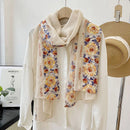 Wholesale New Floral Cotton Scarf Women Thin Flower Embroidered Shawls And Wraps Foulard Hijab Stoles Vintage Sunscreen Scarves
