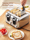 Yabano 4-Scheiben-Toaster, Toaster mit extra breiten Schlitzen und 7 Bräunungsstufen, Auftau- und Aufwärmfunktion