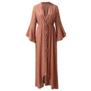 Elegant Women Beach Cover Ups Maxi Dress Ruffled Cardigan Kimono Swimwear Button Down Long Sleeve Sunscreen Solid Cover Ups
