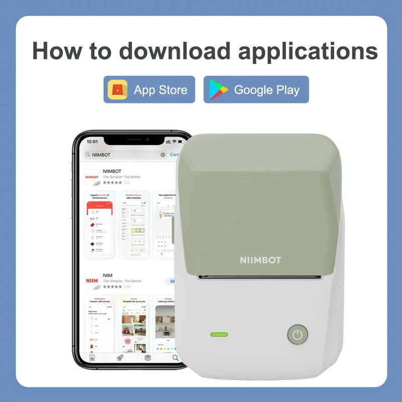 Niimbot B1 English Label Printer Portable Handheld Thermal Printer Mini Barcode QR Code Sticker Paper Color Rolls Maker Cable