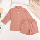 Cotton Pajamas For Women Sets Suit Casual Sleepwear Turn-Down Collar Nine Quarter Sleeve Sleep Tops Shorts Female Homewear 2023