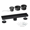 Offset Linear Shower Drain, Stainless Steel Shower Drain with Tile Insert Grate and Hair Strainer, Adjustable Leveling Feet