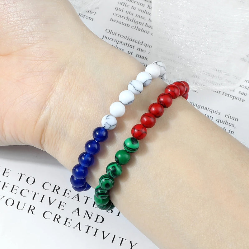 Countries Flag Color Beads Bracelet Natural Stone Palestine Arab Red Green Blue Malachite Bangles Patriot Jewelry Christmas Gift