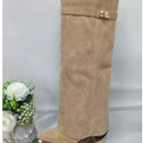 Ladies' Autumn and Winter New Pointed Knee High Women's Boots, Thick High-heeled Long Pants Boots, Fashionable Mid Rise Boots