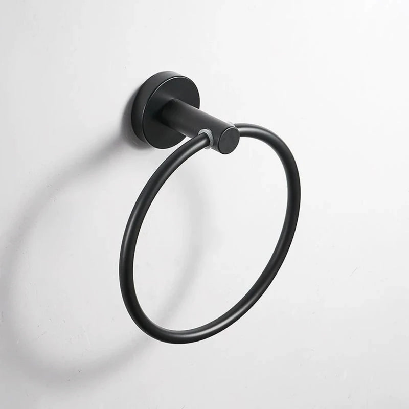 Towel Ring Black/Brushed Gold Stainless Steel Wall Hanging Drill Hole Towel Storage Rack Bathroom Accessories Round Towel Holder