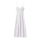 HH 2025 Women Red V-Neck Holiday Style Satin Texture Long Dress Sleeveless Summer Women's Back Zipper Fashion Sling Dresses