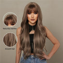 HAIRCUBE Braun Gemischte Blonde Synthetische Perücken mit Pony Lange Natürliche Gewellte Haarperücke für Frauen Täglicher Cosplay-Gebrauch Hitzebeständig