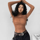 Bodysuits Gym Womens Fancy Simple Soft Buckles Tightable Long Short-Sleeved Bodycon Mock-Neck Suspenders Trendy Comfortable Sexy