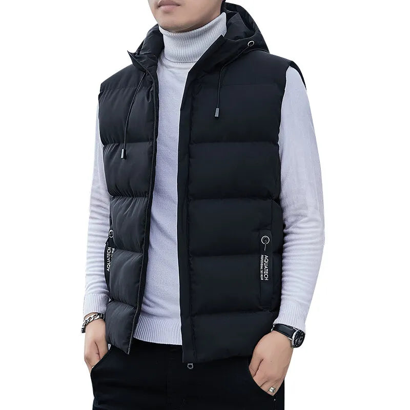 Men's Loose Casual Jacket Sleeveless Zipper Down Vest Male Solid Color Autumn Winter Warm Vests Mens Stand-up Collar Oversize