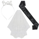 3tlg. Hochzeit Verlobung Party Brautdusche Dekorationen Zubehör Braut Tiara Krone Schärpe Schleier Set Junggesellinnenabschied Gastgeschenke