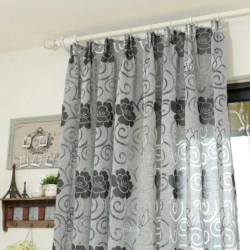 LEEJOOM Floral Flower European Style Jacquard Tulle Curtains for Living Room Bedroom Balcony Door Curtain Panel