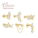 CANNER S925 Sterling Silber Zirkon Flachgewinde Ohrstecker Piercing Pendientes Helix Ohrringe für Frauen Ohrknochen Schmuck Geschenk