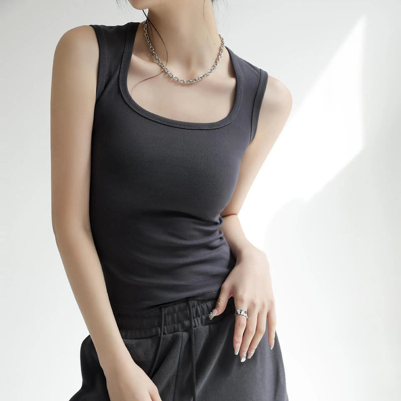 Korea Stylish Crop Top Sleeveless Stretch Basic Camisole for Summer Hot Sexy Girl Vest Cotton Women Tank Classic Outfits C4880