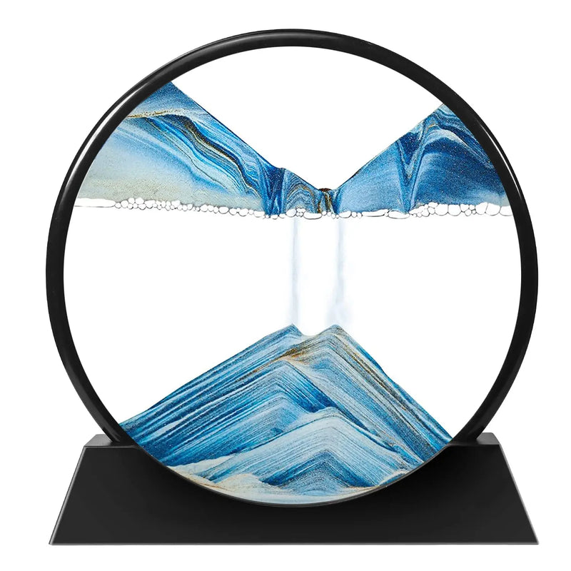 Moving Sand Art Picture Round Glass 3D Deep Sea Sandscape in Motion Display Flowing Sand Frame Relaxing Desktop Home Office Deco