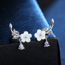 Pure 925 Sterling Silver Lady's New Fashion Jewelry Crystal Leaf Shell Flower Stud Earrings XY0211