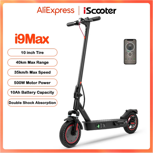 iScooter i9Max 10 Zoll Elektroroller Max. Motor 500W Doppelte Stoßdämpfung Roller für Erwachsene 35KM/H 10Ah Wabenreifen Roller