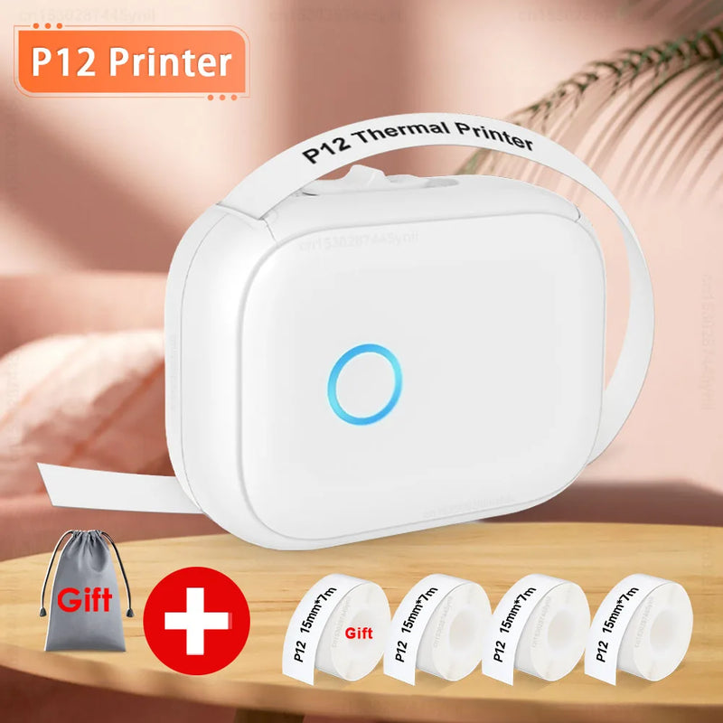 P12 Mini Portable Label Printer with Adhesive P12 Label Paper Sticker Similar as Marklife P12 P15 DELI Q2 Label Maker DIY Label