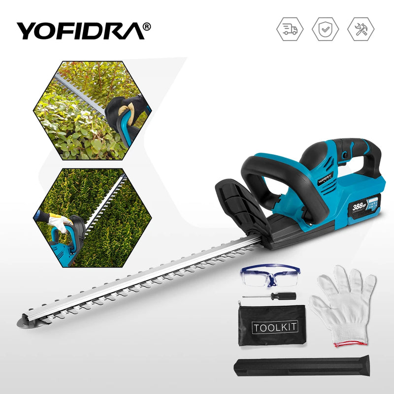 YOFIDRA Cordless Electric Hedge Trimmer 2000W 15000RPM Pruning Saw Lawn Mower Garden Trimming Power Tools For Makita Battery Pin