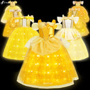 Girls Belle Princess Dress LED Light Up Summer Cosplay Costume Beauty and the Beast Clothing Birthday Party Gift