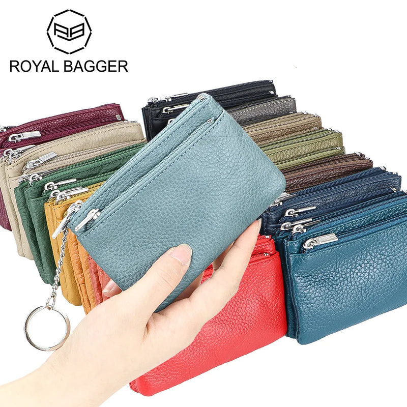 Royal Bagger Mini Leather Coin Purse with Keychain, Multi Storage Bag for Women, Minimalist Coin & Key Zip Wallet 1692