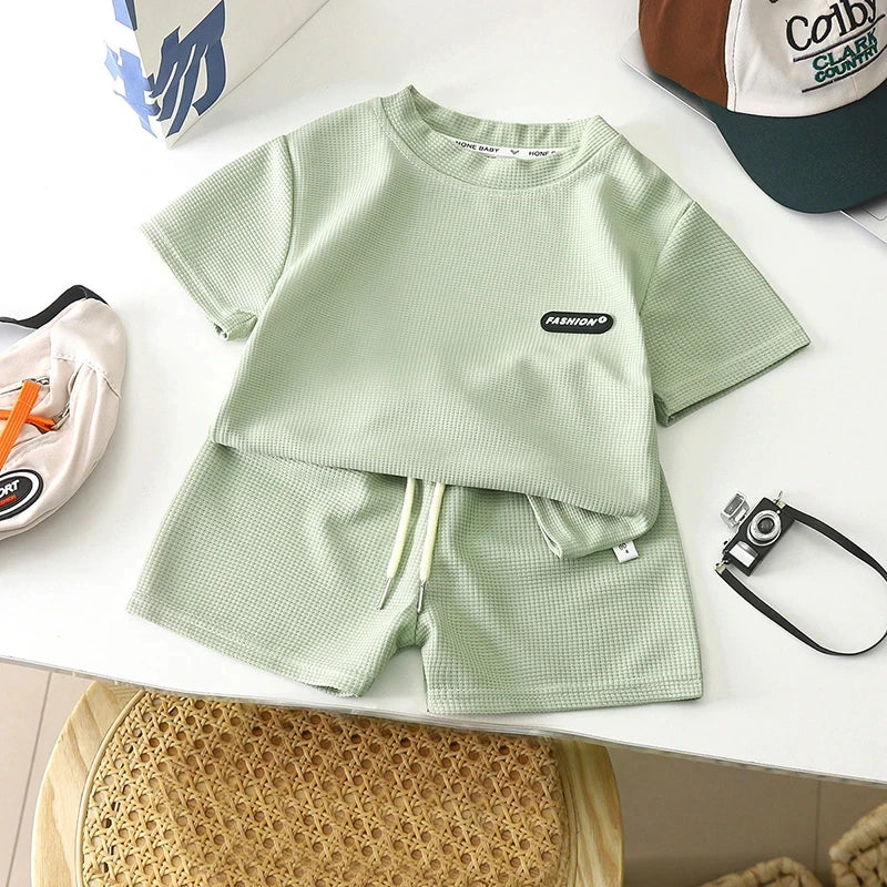 2Pc Casual Children Short Sleeve Shorts Sets Summer Kids Clothes Boy Girl Baby Tee Pant Outfits Soild Color Tracksuits 1-8 Years
