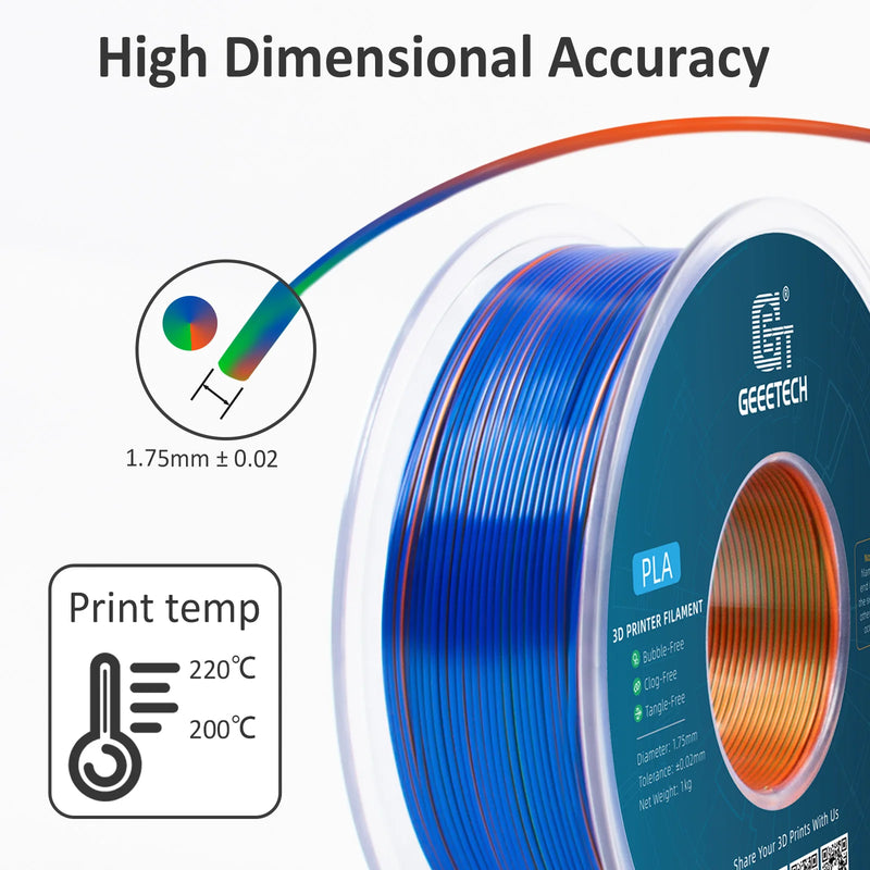 Geeetech Tri Color Silk PLA Filament , 3D Filament 1,75 mm 1KG Spool Wire  (+/-0.03mm) Vacuum packaging, special color