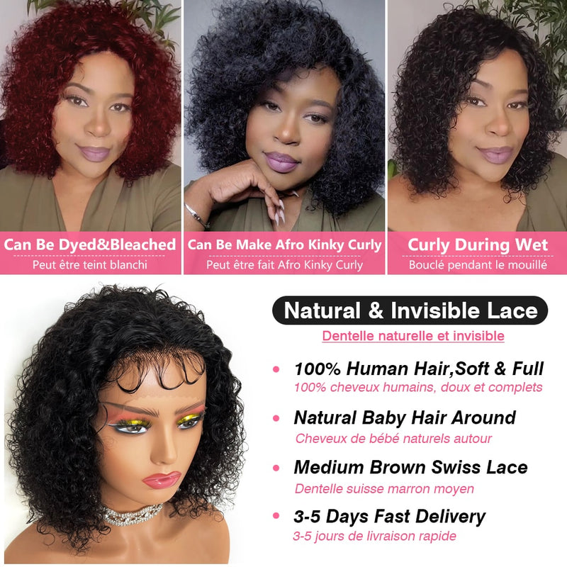 Short Wigs Human Hair Curly Human Hair Wigs Cheap Pixie Cut Wig 13X1 Transparent Lace Wig Preplucked Hairline Wigs For Women