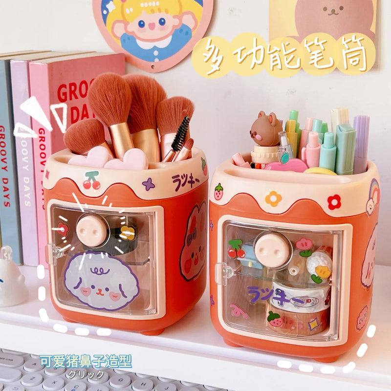 1PC Kawaii Pig Pen Pencil Pot Holder Brush Storage Container Desk Organizer Multifunction washi tape Stationery Office Supplies