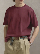 Men's Vintage Burgundy Short Sleeve T-Shirt Trendy Street Style Clothing