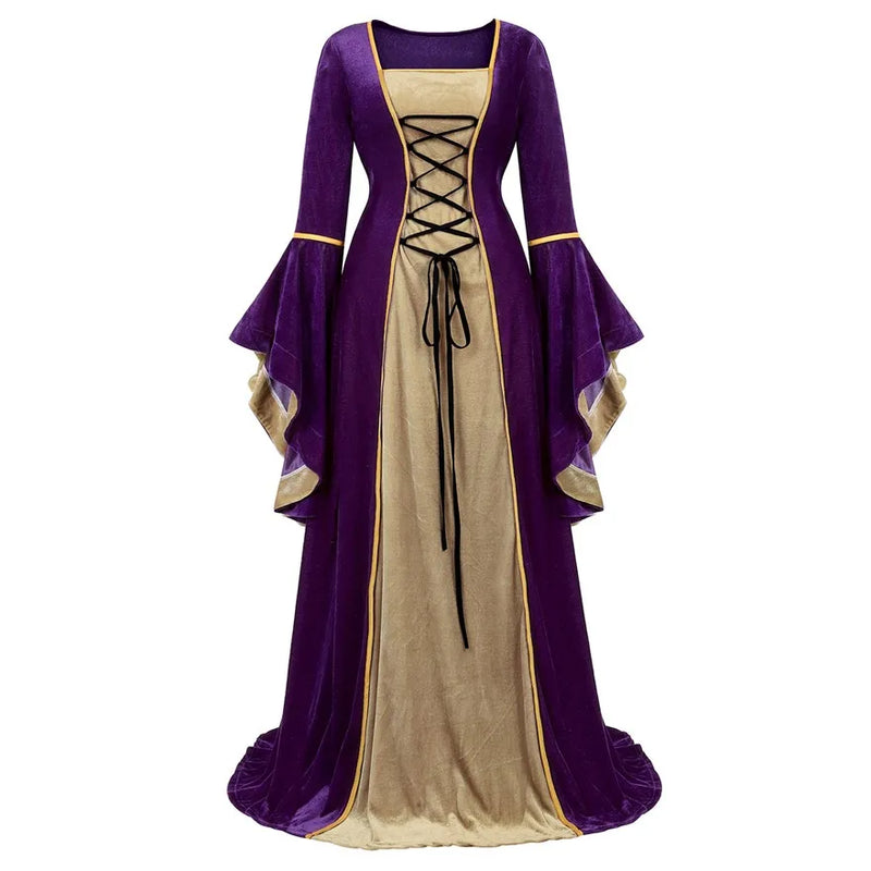 Medieval Renaissance Velvet Long Dress Women Victorian Retro Fancy Gown Halloween Cosplay Costume Plus Size