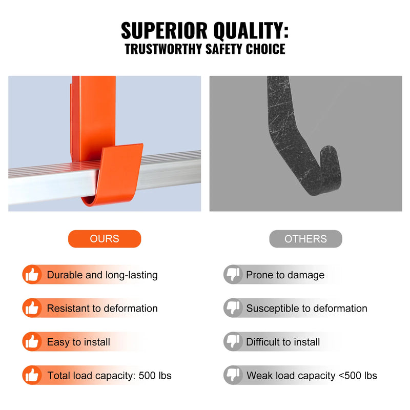 VEVOR Orange/Black Ladder Roof Hook Heavy Duty Steel Ladder Stabilizer Roof Ridge Extension Rubber Grip T-Bar 500 lbs