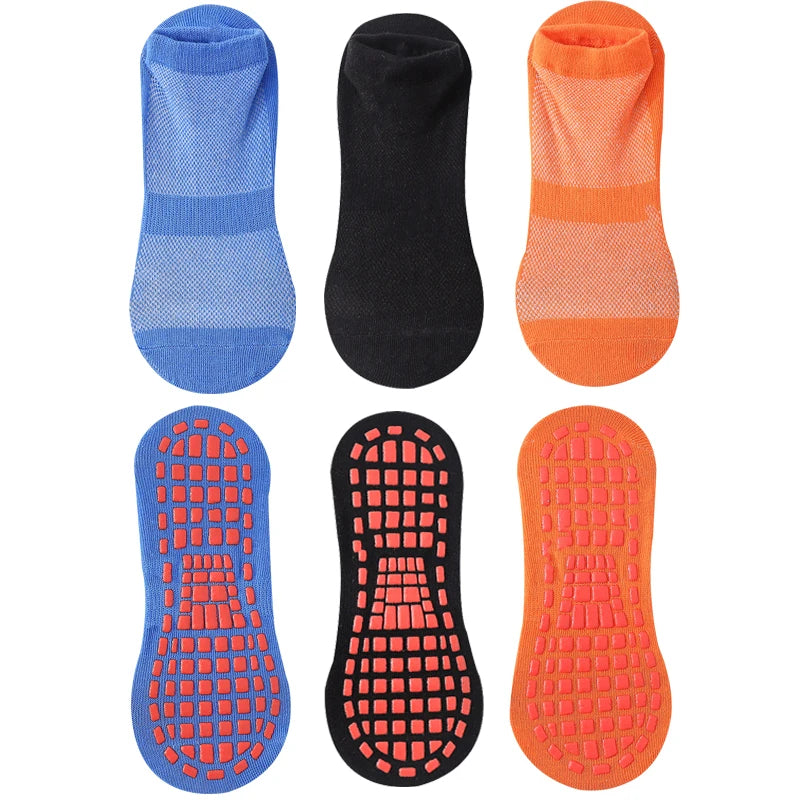 3 Pairs Men's Non-slip Silicone Floor Socks Casual Cotton Mesh Breathable Cozy Yoga Trampoline Foot Massage Ballet Dance Unisex