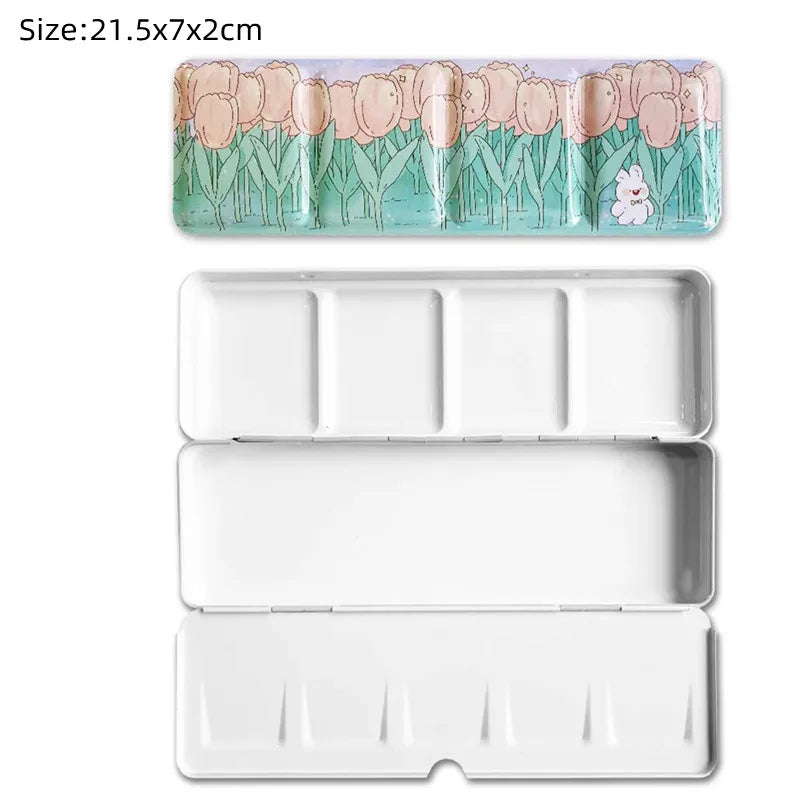 New Empty Watercolor Palette Tin Box Paint Storage Paint Tray Cartoon Rabbit Pattern Aquarela Paint Painting Art Supplies