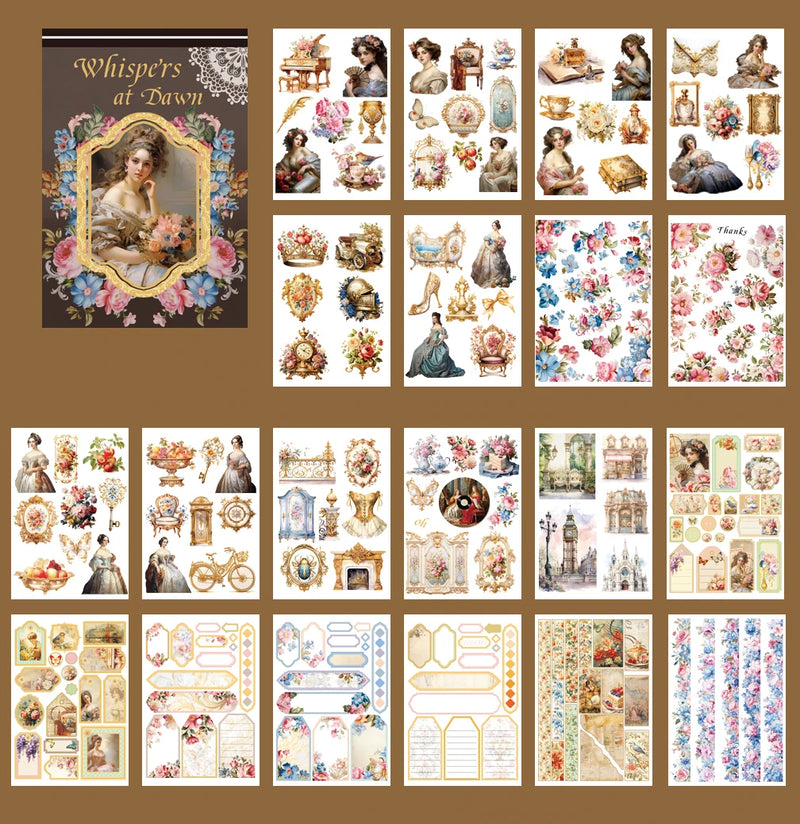 20 Sticker Books Ancient Aristocratic Architectural Patterns Retro Style Pre-cut Models Travel Character Patterns DIY Materials