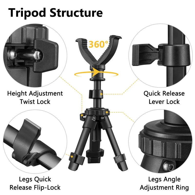Aluminum Rest Tripod Adjustable Height Rifle 360 Degree Rotation V Yoke Stand Portable Construction For Target Shooting