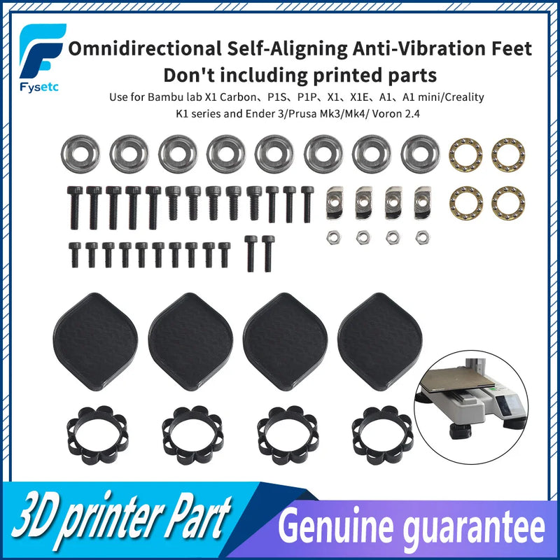 Omnidirection Self-Aligning Anti-Vibration Feet Anti-Shock for Bambulab X1/P1 Creality K1 Series Ender 3/Prusa MK3/MK4/Voron 2.4