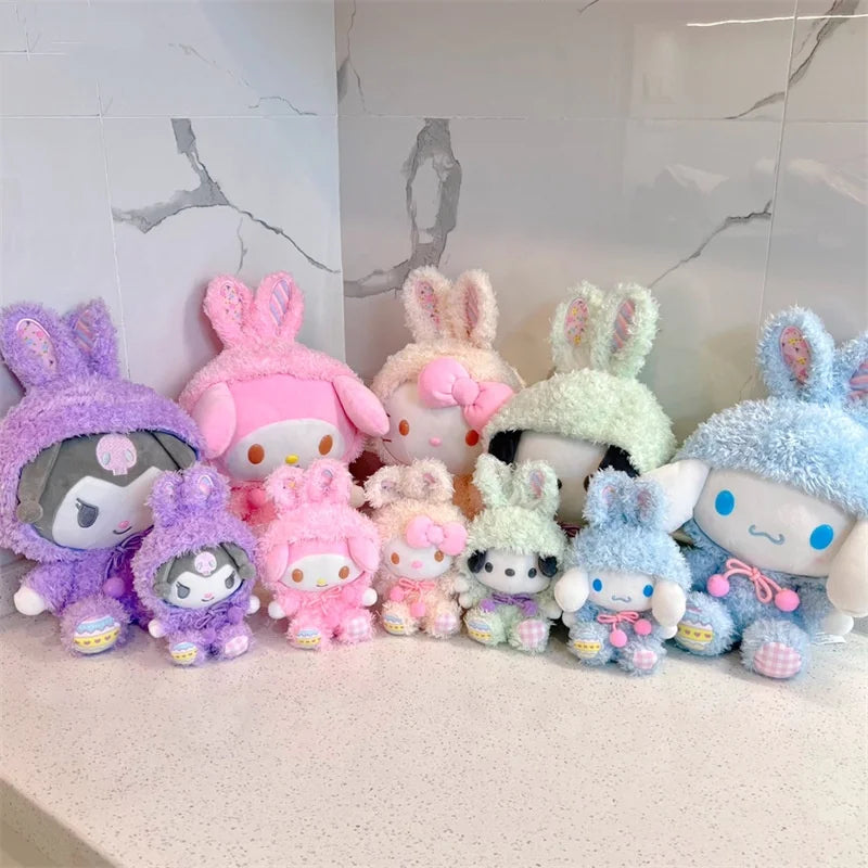 Easter Cute Hellokitty Kuromi Melody Cinnamoroll  Pochacco Turn Into Rabbit Plush Toys Cartoon Lovely Stuffed Dolls For Holiday
