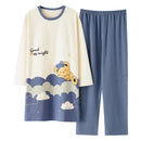 Big Size M-5XL Spring Knitted Cotton Pijamas Two Piece Set Long Sleeved Women Pyjamas Ladies Sleepwear Cute Cartoon Pijamas